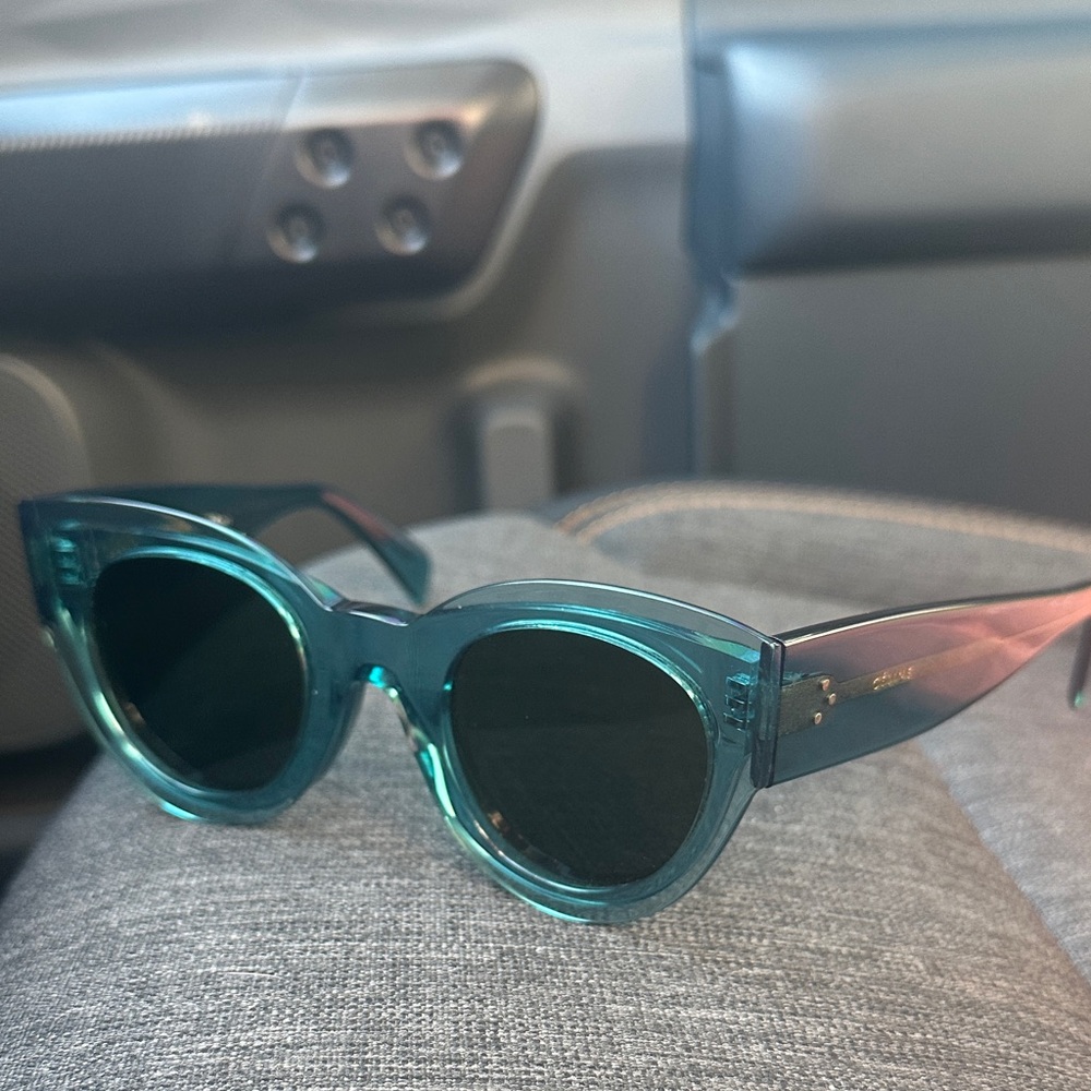 Celine Blue Green Teal Cat Eye Sunglasses Wide Fit